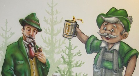 Wandbild - Zwei Jäger trinken Bier