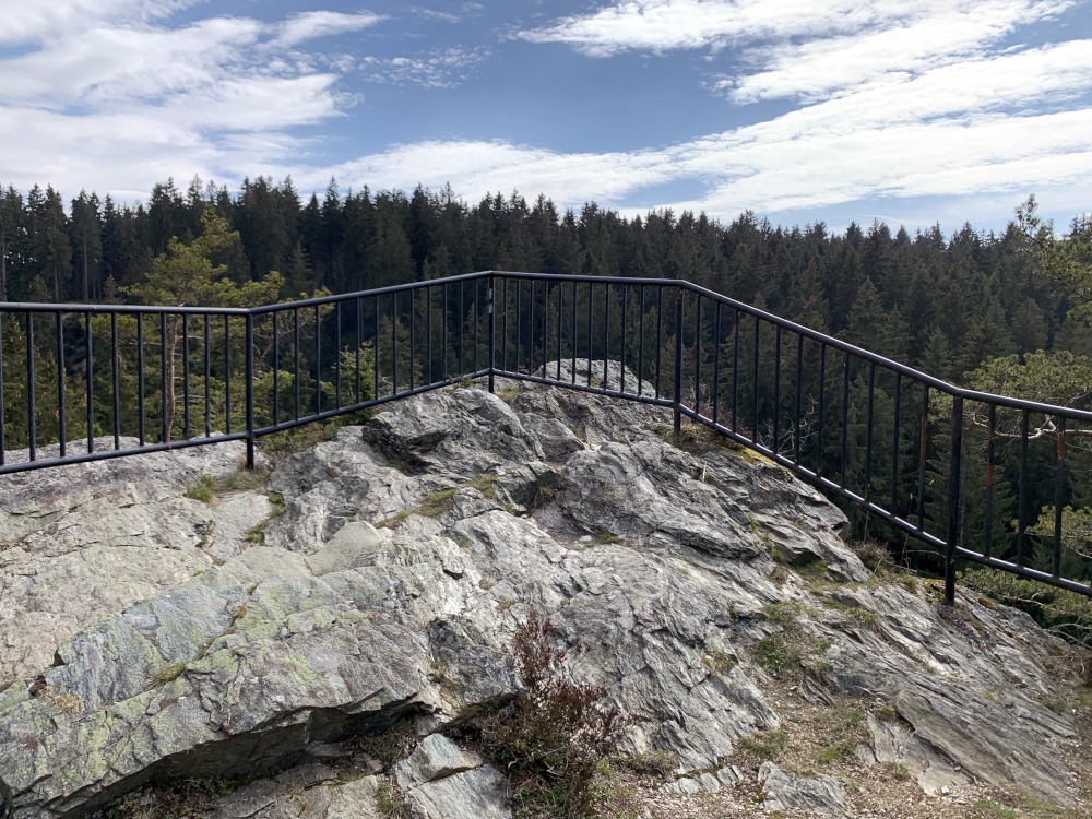 Gelnder auf Felsen vor Wald